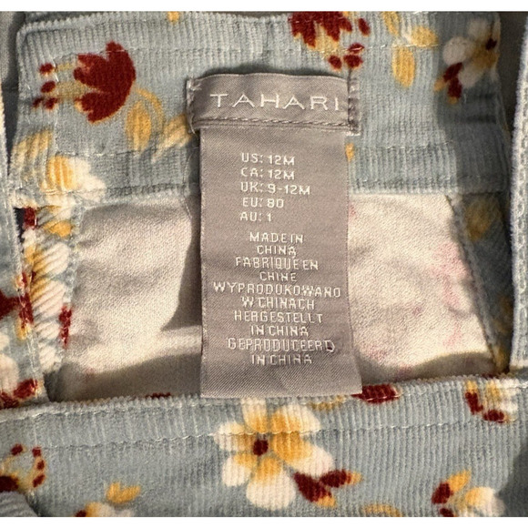 TAHARI Baby Girl Size 12M Blue Floral Corduroy Overall Jumper Dress Layering - Picture 8 of 11